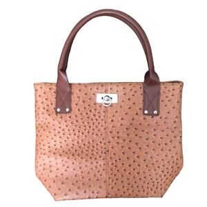 Braciano Caramel Faux Ostrich Textured Tote Bag Purse